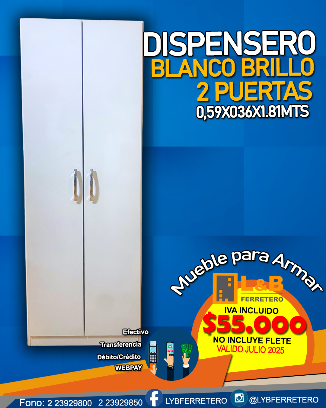 Despensero Blanco Brillo 2PTAS 0,59x0,36*1,81mts