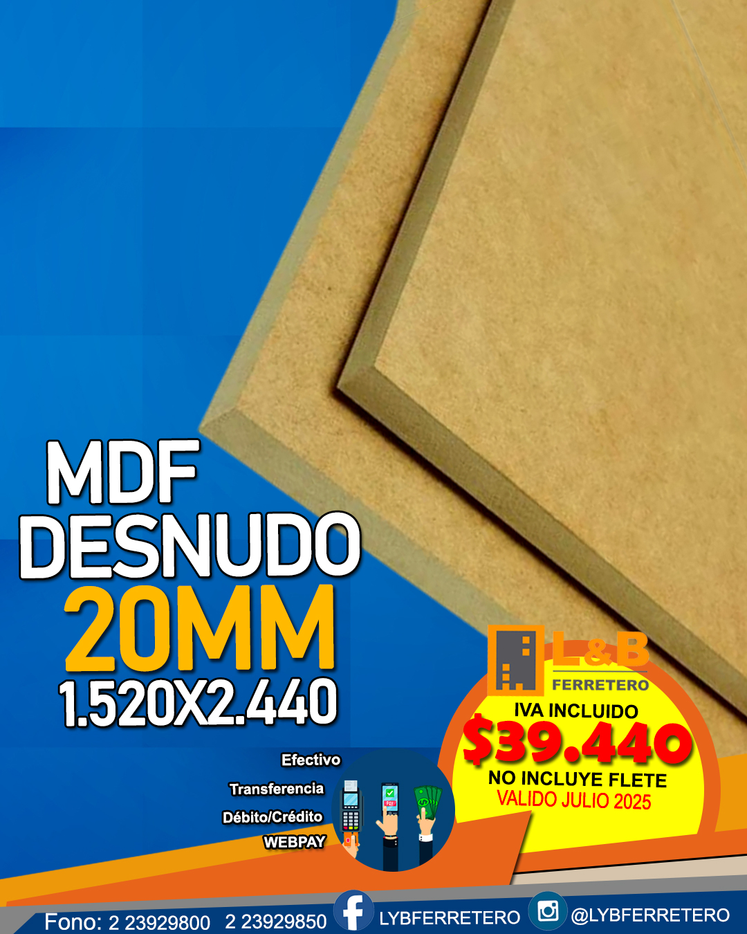 MDF Trupan 20mm Liviano 1.52*2.44  