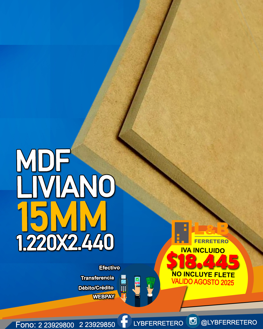 MDF Trupan 15mm Liviano 1.22x2.44  