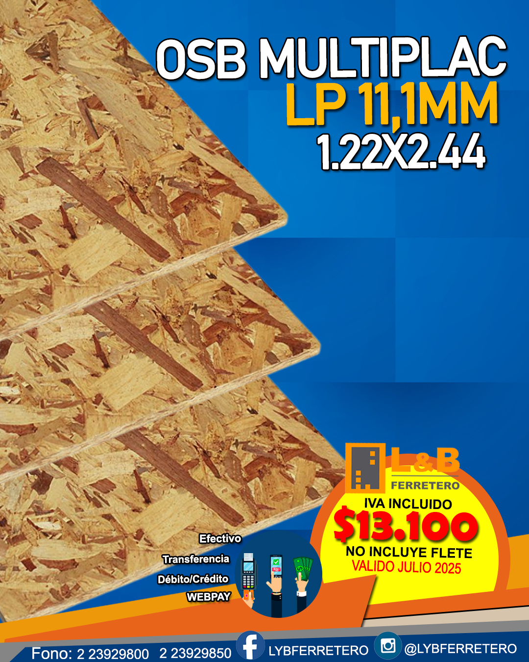 OSB Multiplac LP 11,1MM 1220 x 2440 mts