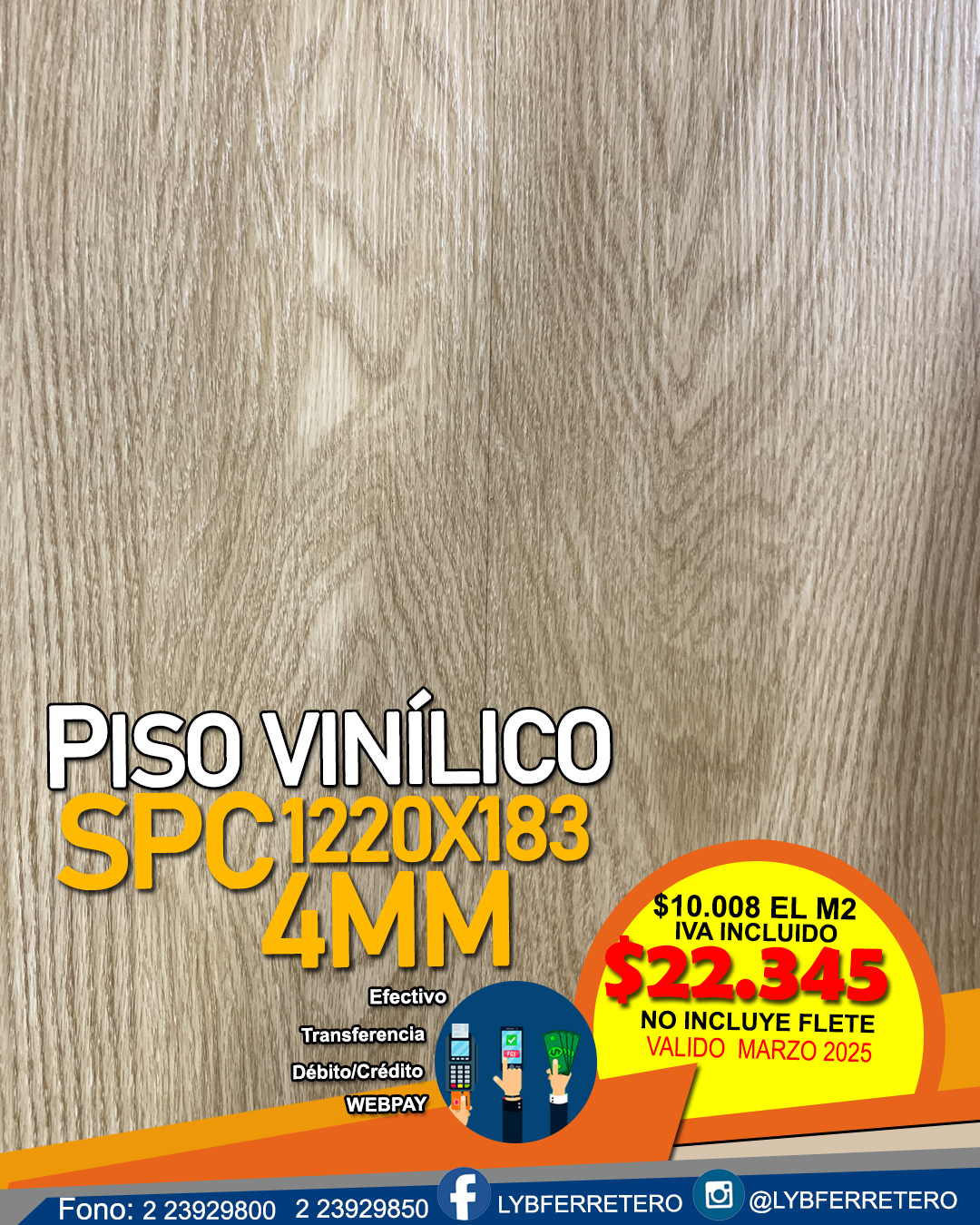 Piso Vinilico SPC Código 231-7  1220X183 4MM  2.232M2