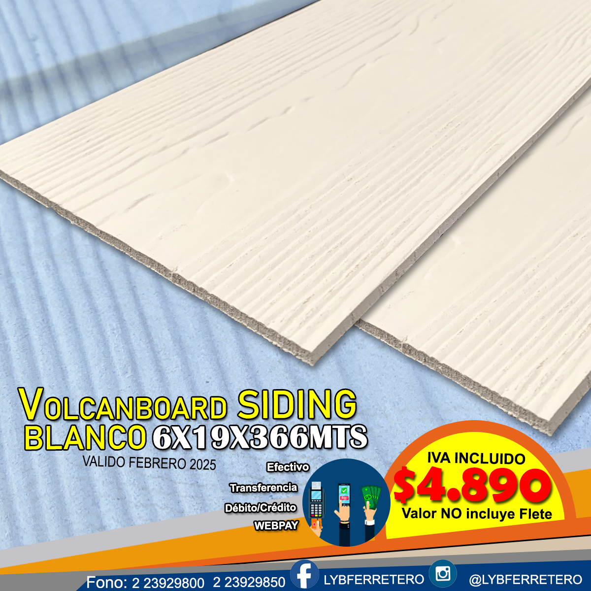 Siding Volcanboard Blanco Natural 6mm 19X366	
