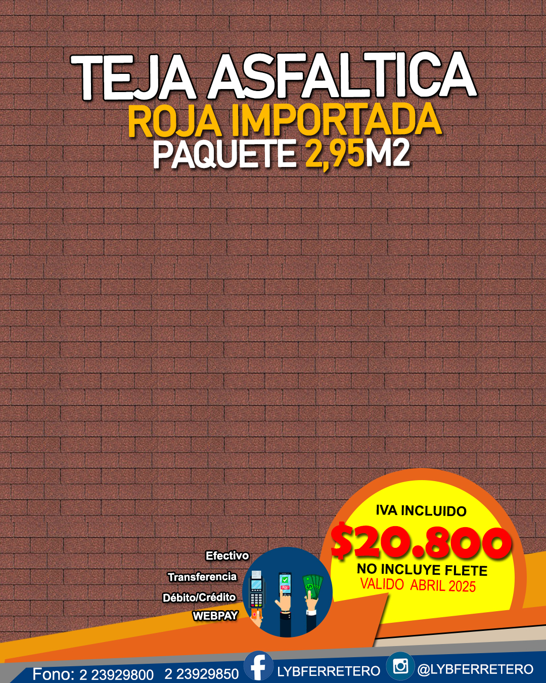 Teja Asfáltica Roja Paquete 2,95m2 