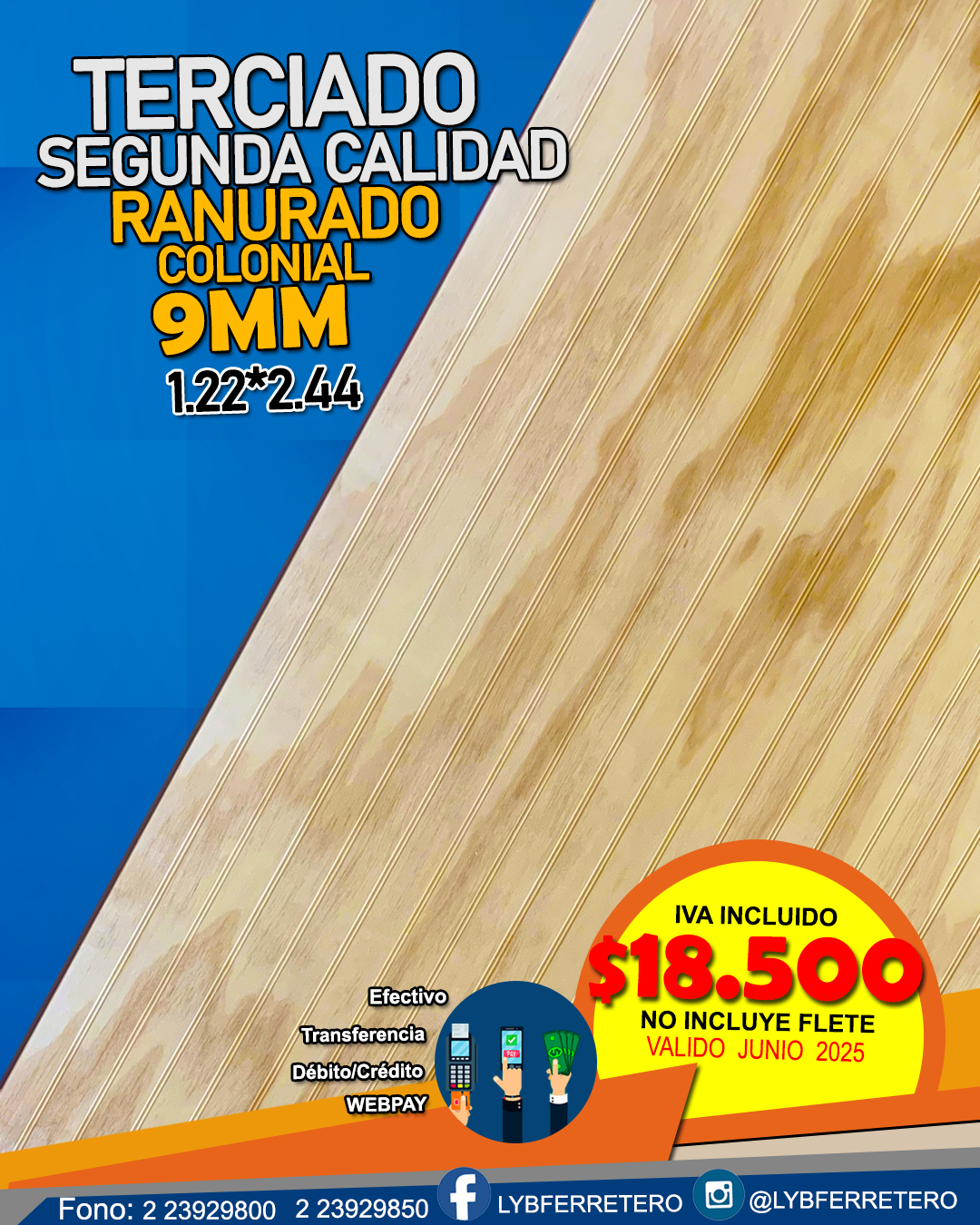 Terciado  Ranurado Colonial Segunda Calidad 9mm 1.22x2.44