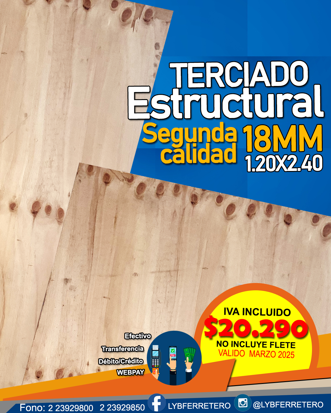 Terciado Estructural 18mm Segunda Calidad 1.22x2.44