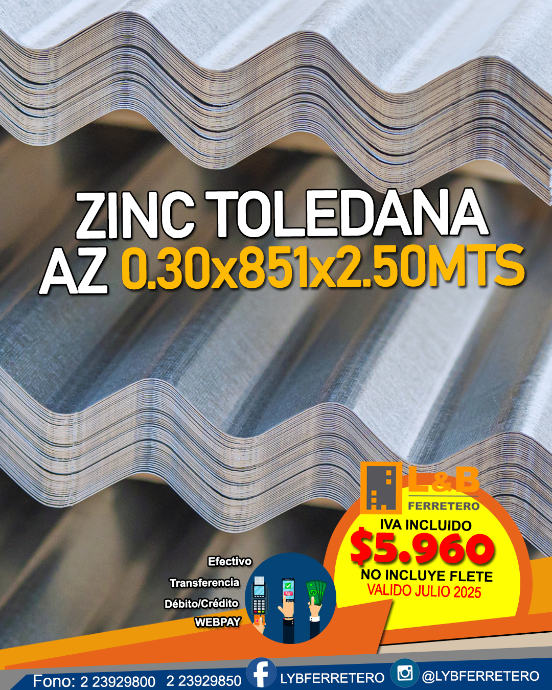 Zinc Acanalado AZ 0.30mm 851x2500
