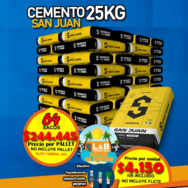 Cemento San Juan Saco 25 Kgs x Pallet 64Sacos
