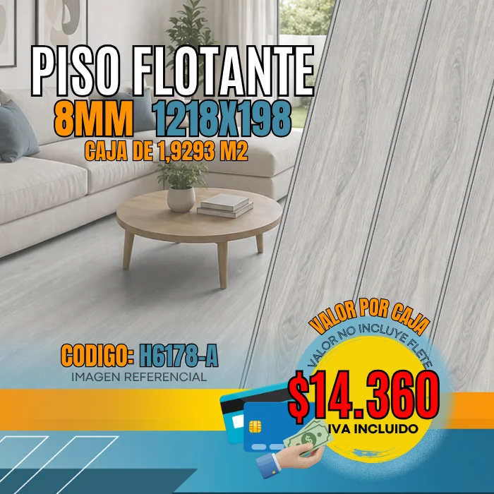 Piso Flotante 8mm 1218x198 Caja 1,929 m2 Código H6178-A