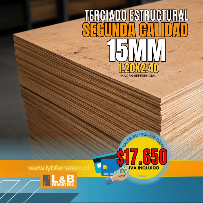 Terciado 15mm Estructural Segunda Calidad 1.20x2.40