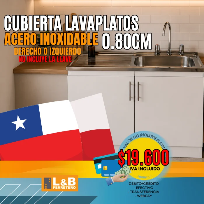 Cubierta Lavaplatos acero inox 0,80mt Izquerda