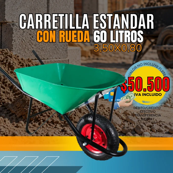 Carretilla Estándar 60 Litros Rueda Pantanera 3,50 x 0,8 LIOI