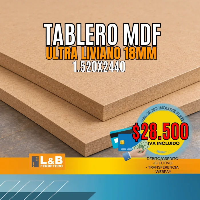 MDF Trupan 18mm Ultra Liviano 1.52x2.44