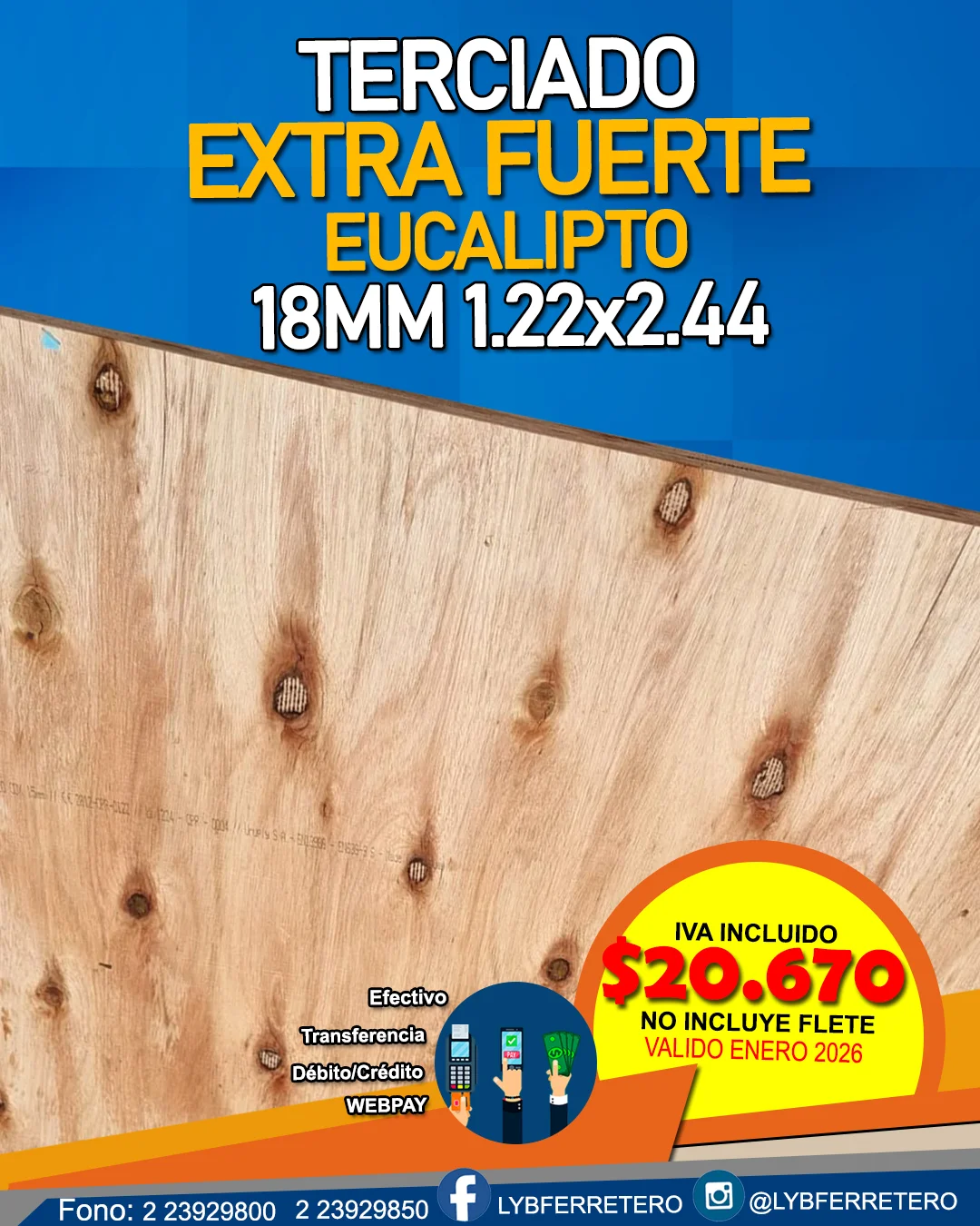 Terciado Extra Fuerte Eucaliptus 18mm 1.22x2.44