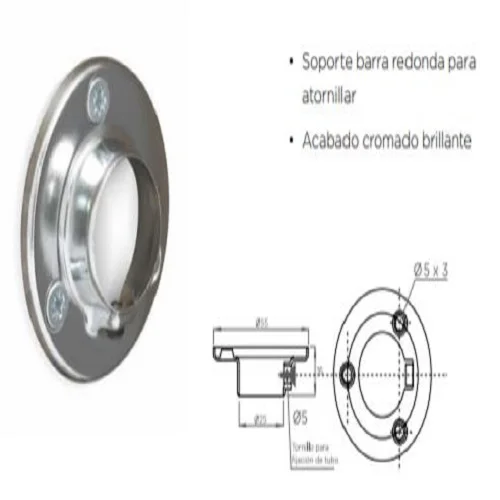 Soporte tubo redondo 3MTS Cromado