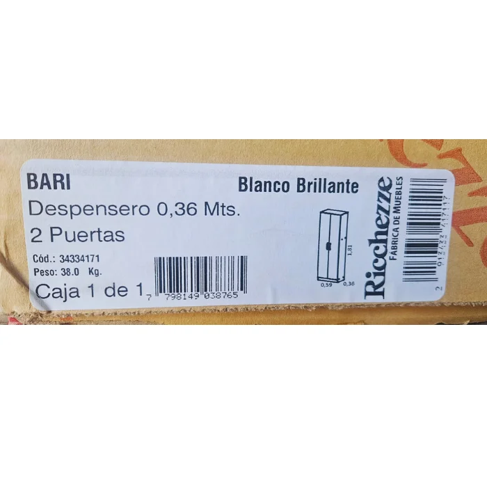 Despensero Blanco Brillo 2PTAS 0,59x0,36*1,81mts